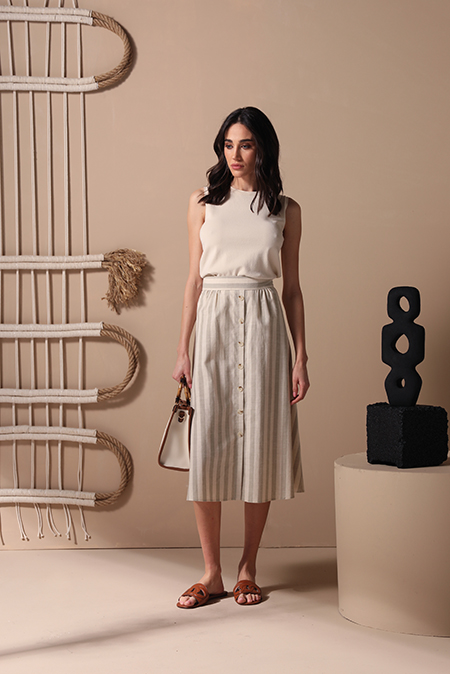 Tiffany Production Midi prugasta suknja od mešavine lana